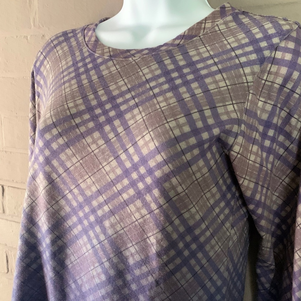 David Cline plaid purple and grey ombre crew shirt. Sz L